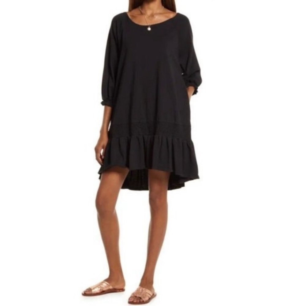 FREE PEOPLE Beach Jenny Minidress black cotton open back dress size XS